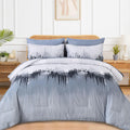 Wongs Bedding Comforter Set Queen, Blue 7 Pieces Bed In A Bag Abstract Gradient Comforter Dusty Blue Soft Microfiber Bedding Wit