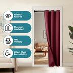 Bgment Burgundy Door Curtain 80 Inch Length For Doorway, Bedroom Closet Curtain, Privacy Thermal Insulated Blackout Grommet Room Divider For Room Separation, 1 Panel, 34 Inch Wide