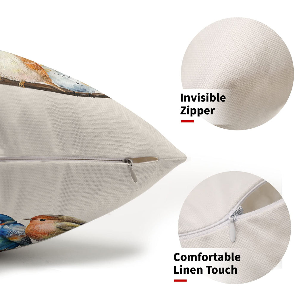 Oil Painted Bird Lumbar Pillow Covers 12X20 Inch Rustic Birds Tree Branches Rectangular Pillow Cases Wildlife Spring Summer Oblo