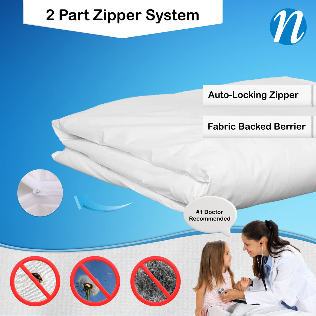 National Allergy Premium 100% Cotton Duvet Comforter Protector - Twin Size - 66'' X 86'' - White - Breathable 300 Thread Count H