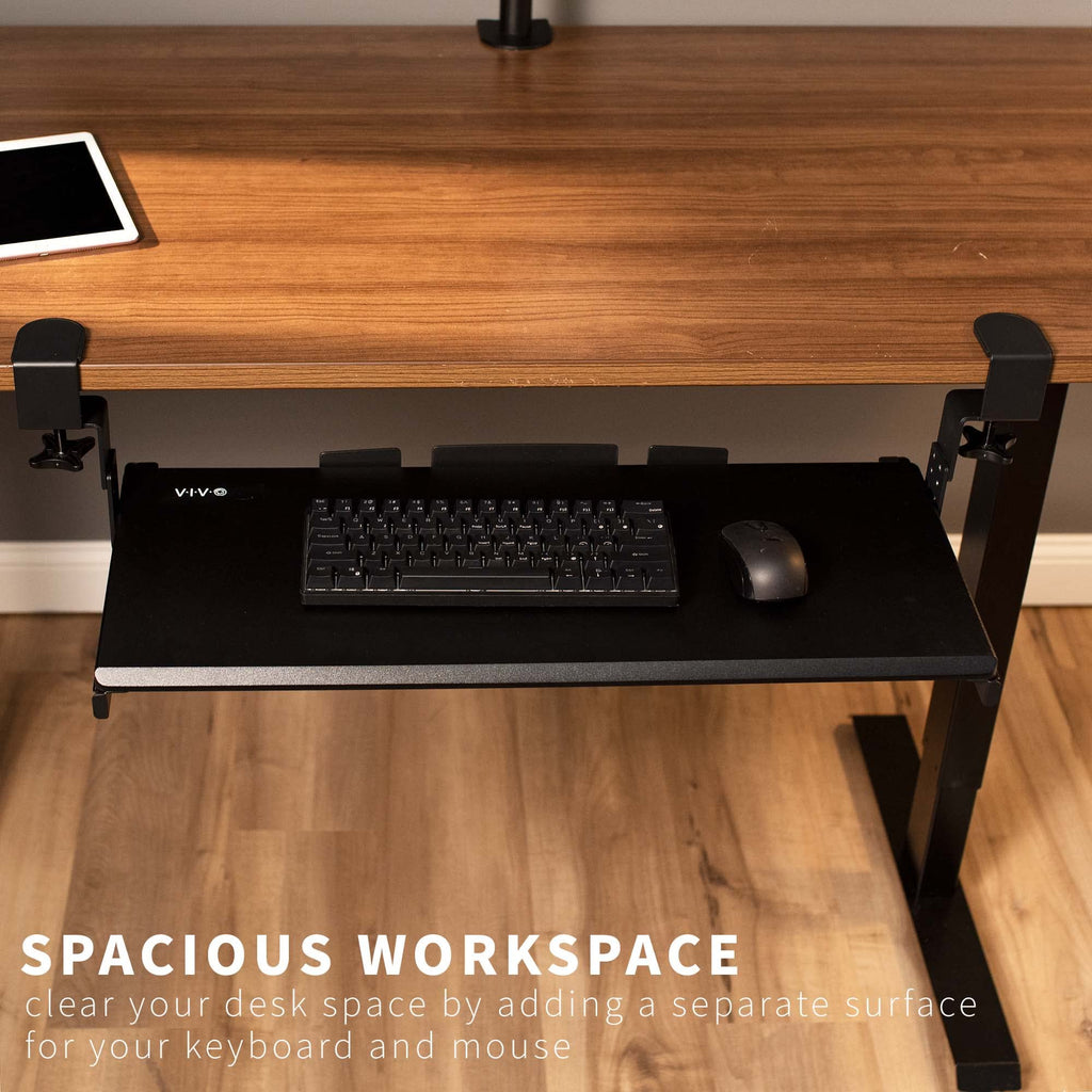 Vivo Large Height Adjustable Under Desk Keyboard Tray, C-Clamp Mount System, 27(33 Including Clamps) X 11 Inch Slide-Out Platfor
