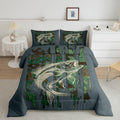 Bass Fish Comforter Set Full Size Green Camouflage Bedding Set For Fishing Lover Gifts Boys Girls Camo Pike Fish Fishing Comfort
