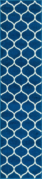 Unique Loom Trellis Frieze Collection Area Rug - Rounded (2' x 8' 8'' Runner, Navy Blue/ Ivory)