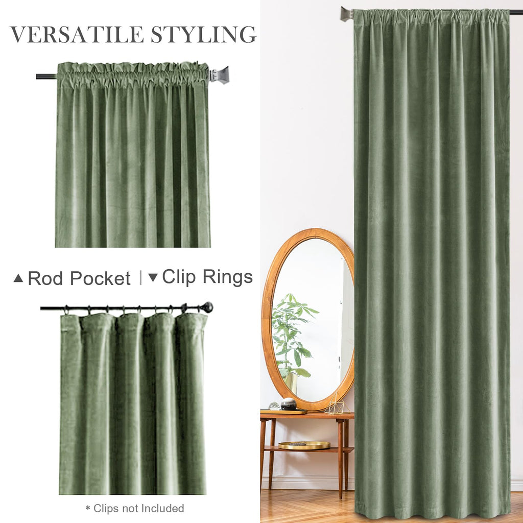 Lazzzy Sage Green Velvet Curtains Thermal Insulated Curtains 120 Inch Long Room Darkening Window Drapes For Bedroom Living Room Luxury Window Treatment 2 Panels, W62 X L120