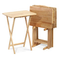 PJ Wood Lightweight Rectangle Solid Wood Construction Multifunctional Folding Table Tray with Compact Storage Rack, Natural, 5 P
