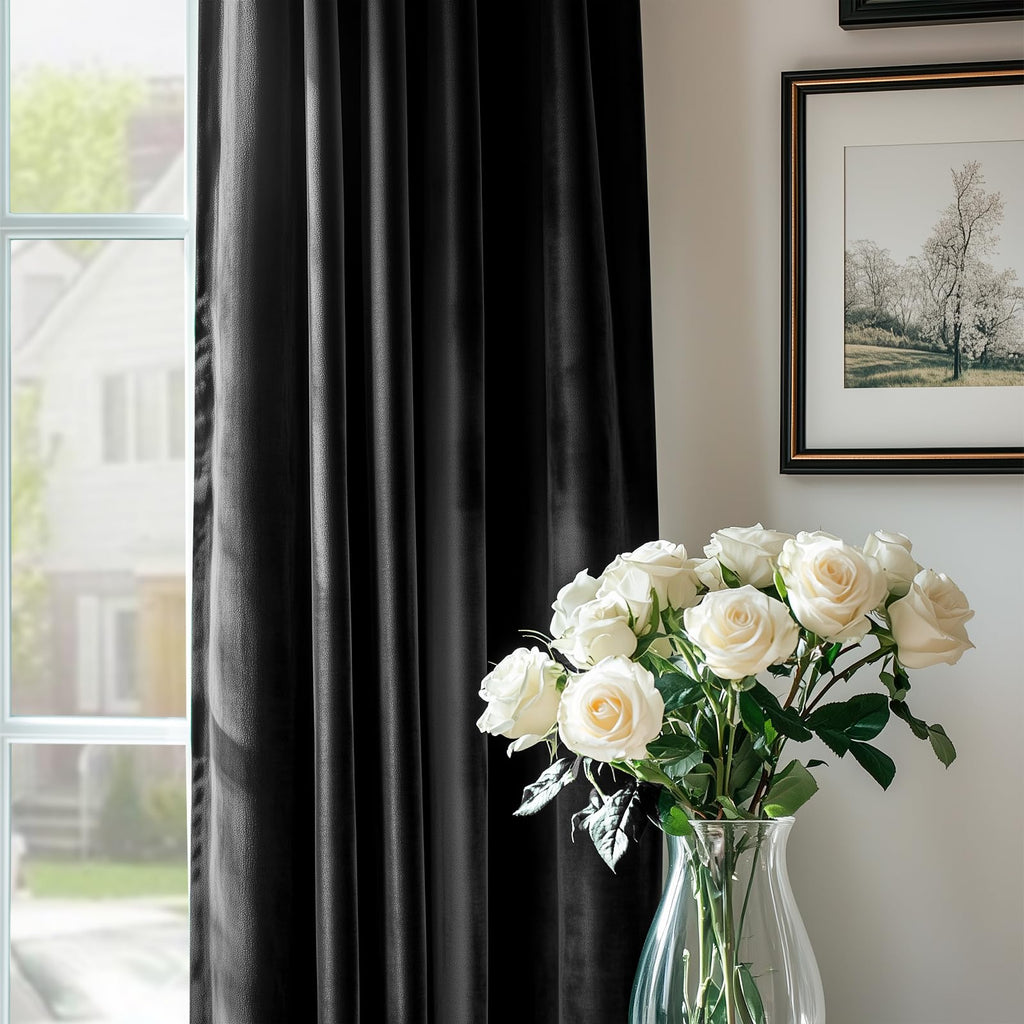 Lazzzy Velvet Black Curtains 72 Inches Long Thermal Insulated Drapes For Bedroom Living Room Darkening Window Treatments Rod Pocket 2 Panels