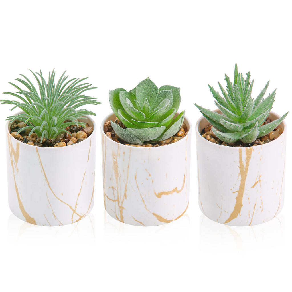 Der Rose 3 Pack Small Fake Plants Succulents Plants Artificial in Pots for Home Office Desk Decor for Women