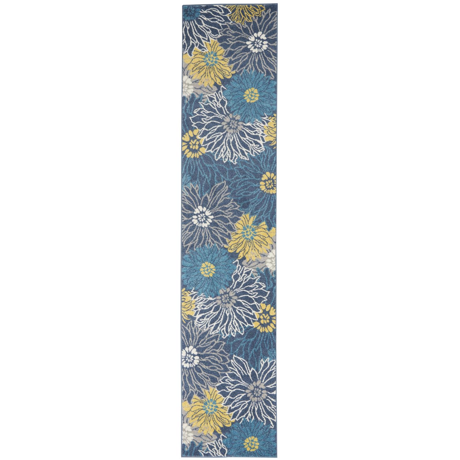 Nourison Passion Blue 2'2' X 10' Area Rug, Floral, Farmhouse, Easy Cleaning, Non Shedding, Bed Room, Living Room, Dining Room,