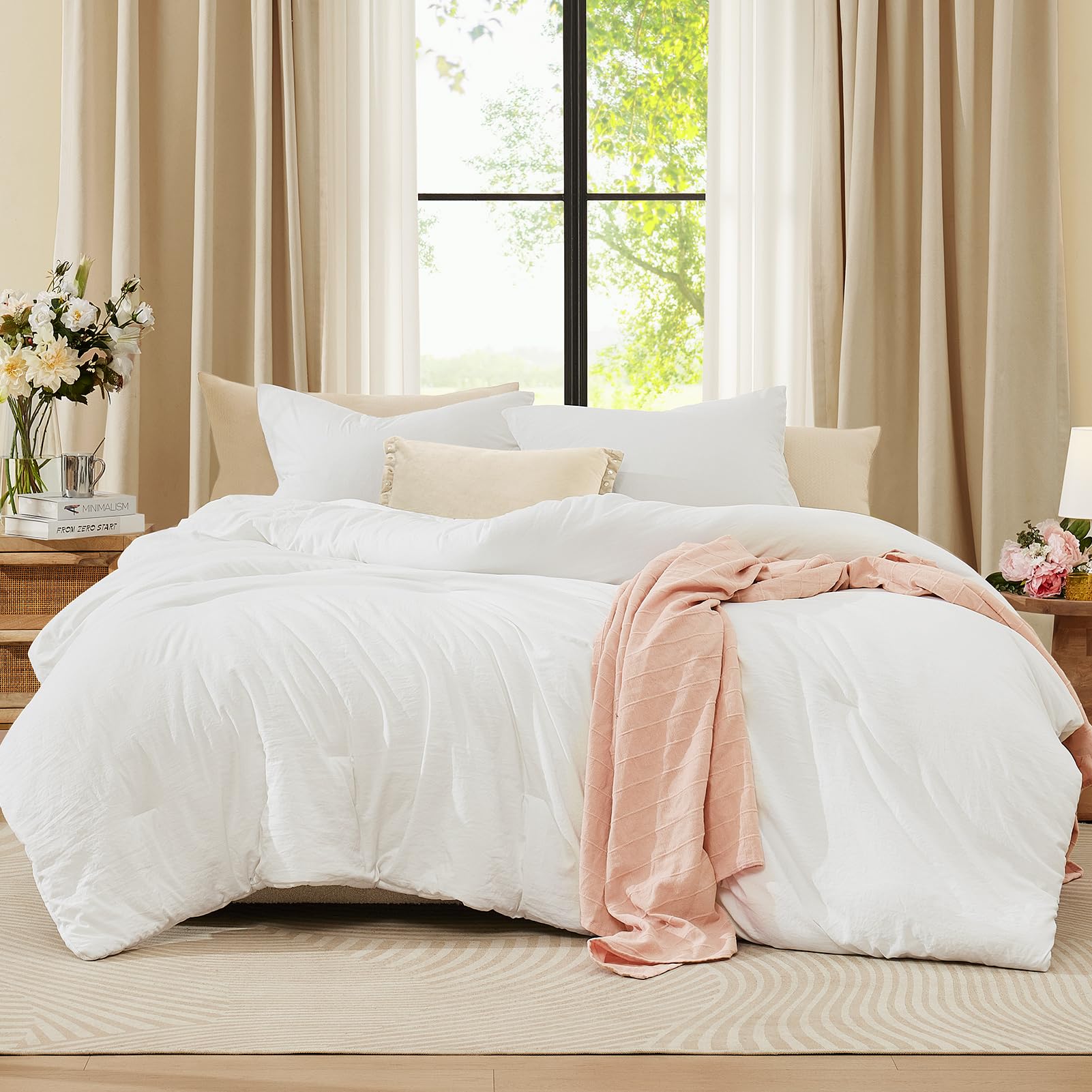 Wrensonge Queen Size Comforter Sets, White 3 Piece Soft Fluffy Queen Comforter Set (1 Queen Comforter With 2 Pillow Shams) - War