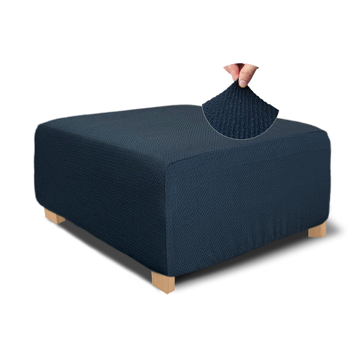 Necolorlife Rectangle Ottoman Cover Jacquard Fabric Ottoman Slipcover Thick Stretchable Footrest Stool Covers For Oversized Squa