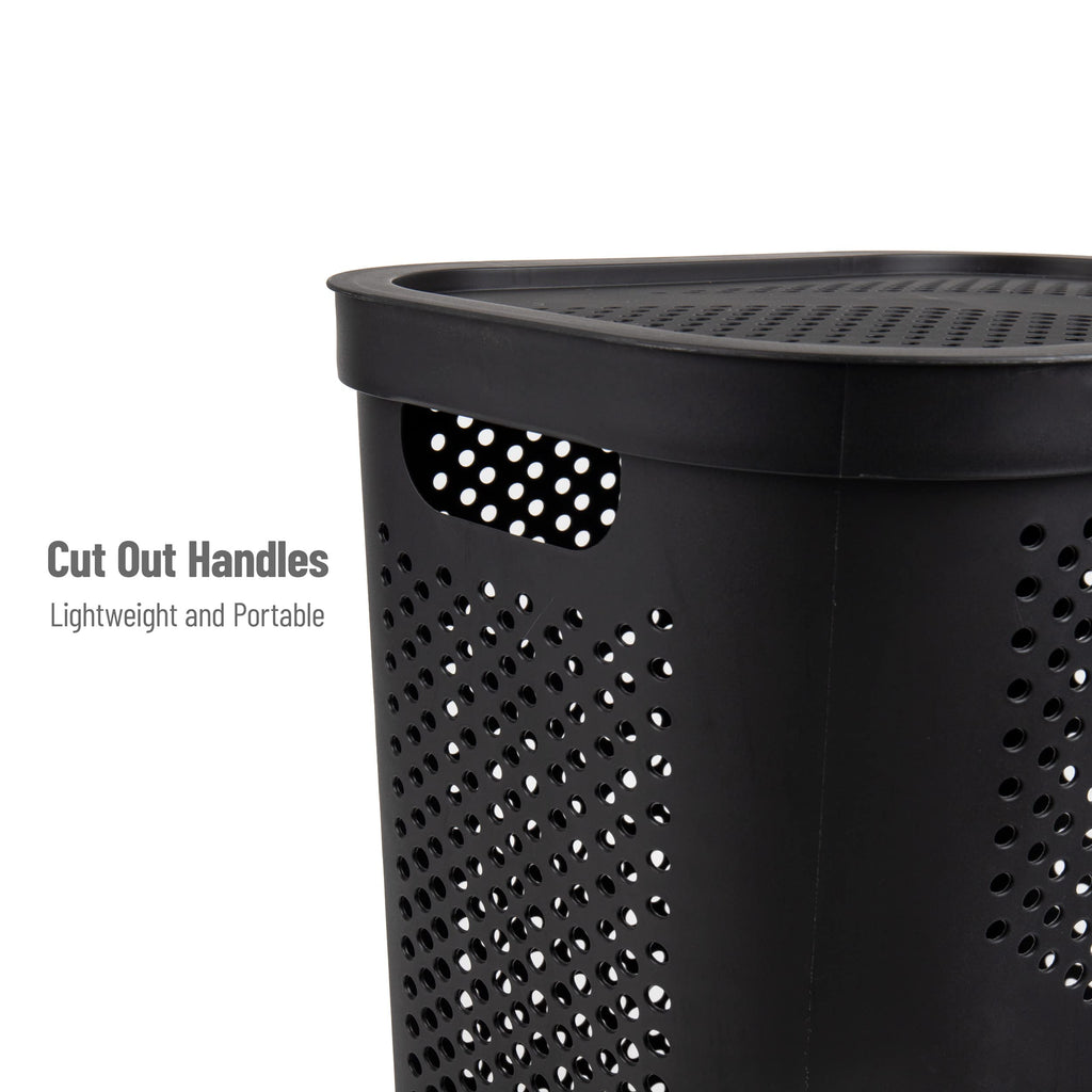 Mind Reader 60L Slim Laundry Hamper, Clothes Basket, Lid, Ventilated, Plastic, 17.25''L X 13.75''W X 23.5''H, Black