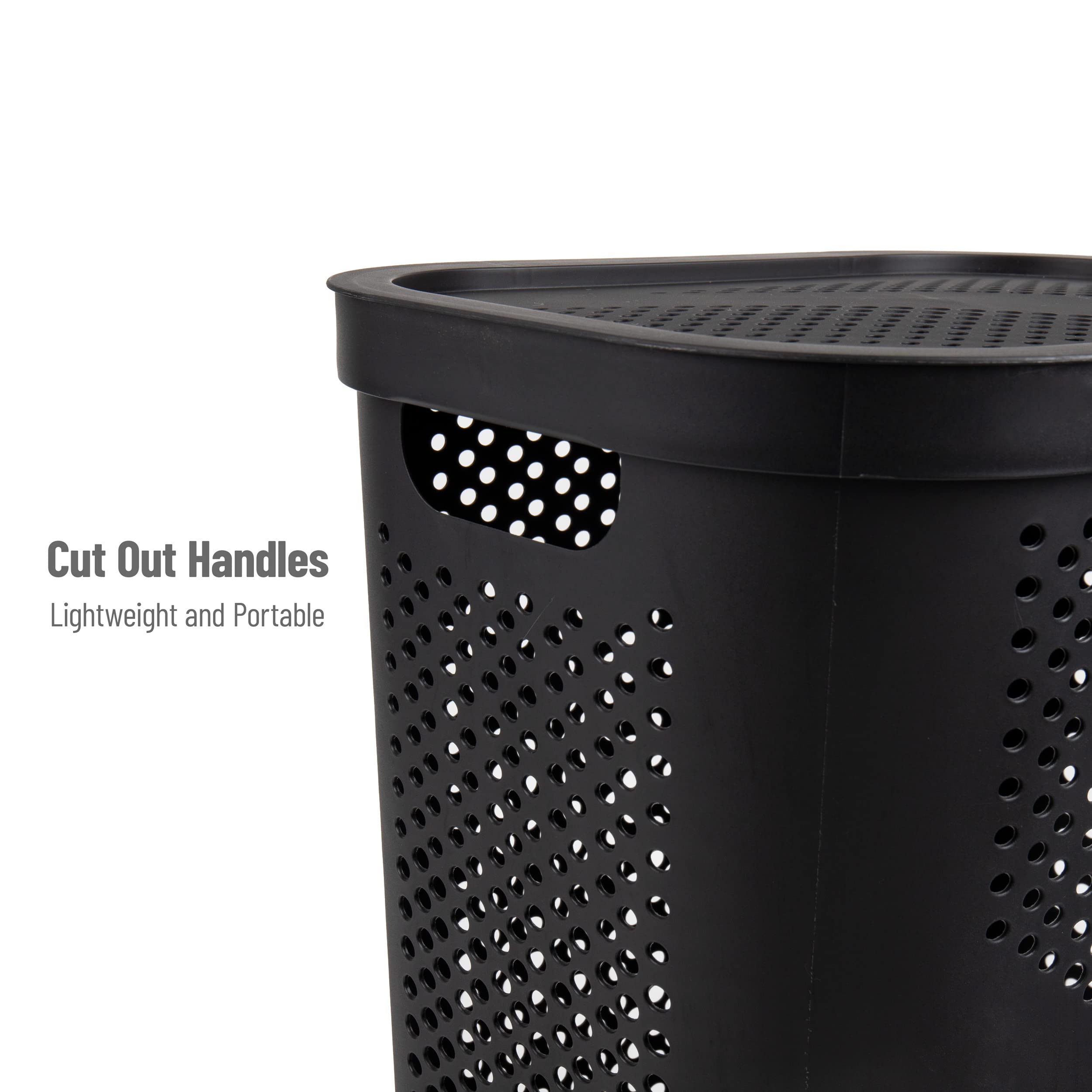 Mind Reader 60L Slim Laundry Hamper, Clothes Basket, Lid, Ventilated, Plastic, 17.25''L X 13.75''W X 23.5''H, Black