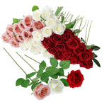 Hoemwarm 36 Pcs Red White Pink Artificial Roses with Long Stems, Fake Silk Rose Artificial Flowers Bulk for Bridal Wedding Bouqu