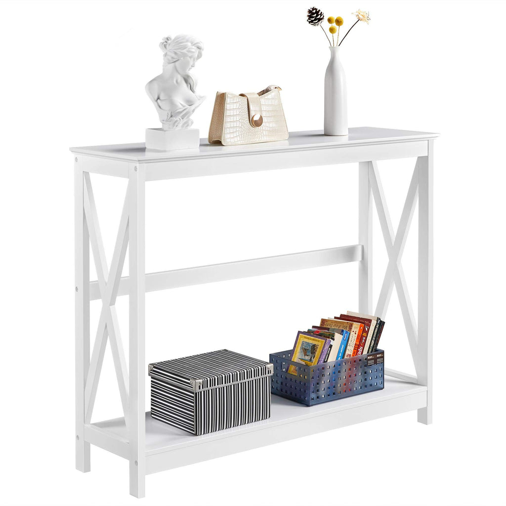 Yaheetech Wood Entryway Table, Console Table For Entryway, 2-Tier Sofa Table Accent Table W/Storage Shelf For Living Room, Hall, Foyer, White