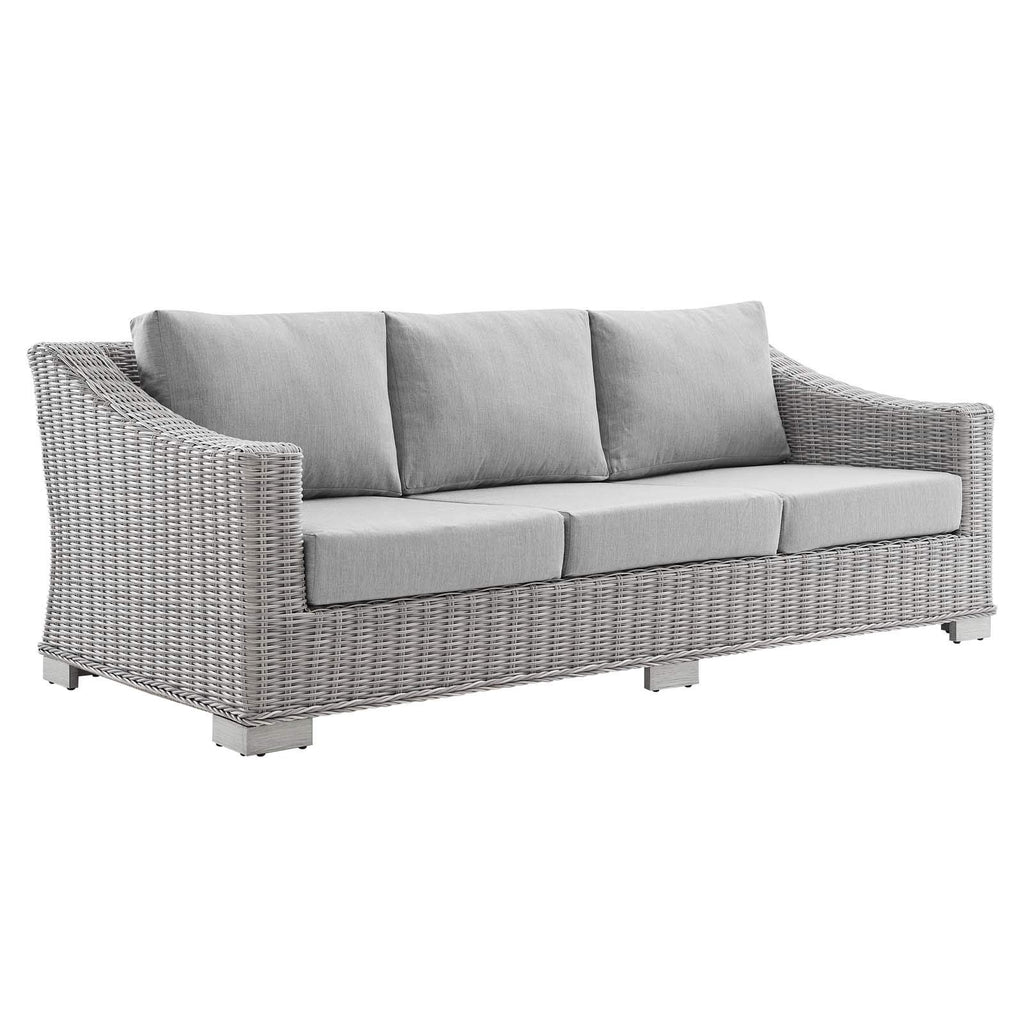 Modway Conway Sunbrella Outdoor Patio Wicker Rattan, Sofa, Light Gray Gray