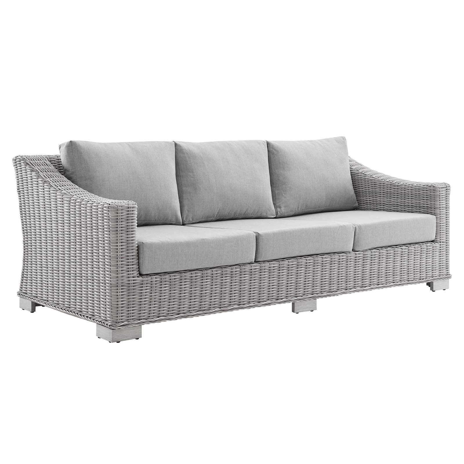 Modway Conway Sunbrella Outdoor Patio Wicker Rattan, Sofa, Light Gray Gray