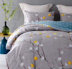 Sleepbella Comforter Twin Size, 600 Thread Count Cotton Grey Branch With Yellow Turquoise Polka Dot Pattern Green Reversible Com