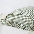 Mywinlle Sage Green Plaid Ruffle Euro Pillow Shams 26''X26'',2 Pack Vintage Checkered Washed Cotton Pillow Cases For Bed, Sofa,