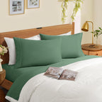 Horbaunal 2 Pack Microfiber Pillowcases King Size Green Bed Pillow Cases With Envelope Closure, 1800 Thread Count Soft & Shrinka