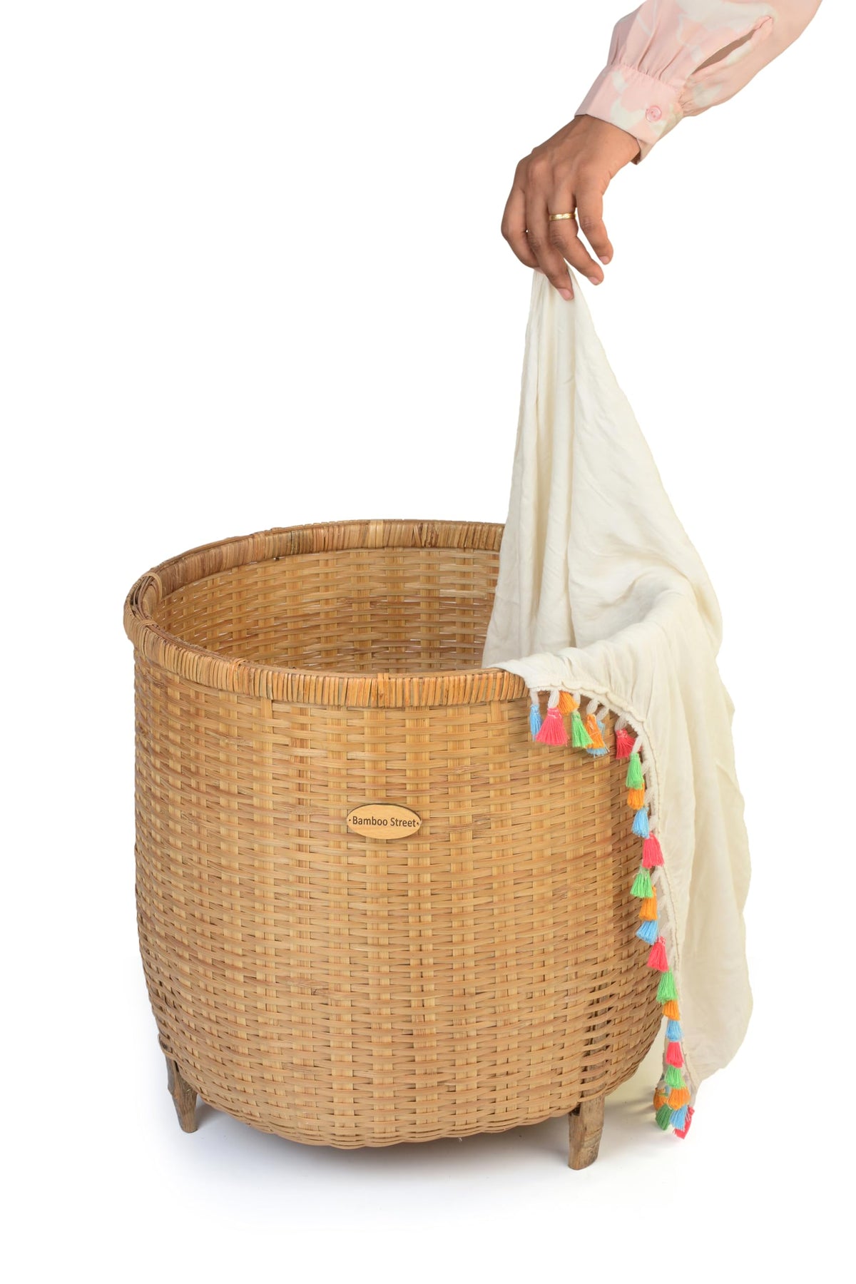 Bamboo Street Handcrafted Basket with mount | LAUNDRY_HAMPER| EcoFriendly and Durable | Multipurpose Storage Basket | Laundry B