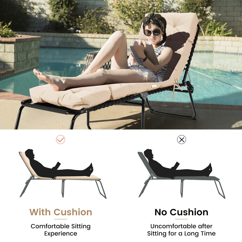 Chair, 72    X 22    X Chaise Lounge W/4 String Ties, Thickened, Tufted Patio Recliner For Outdoor Indoor Cushions, 1 Count (Pac