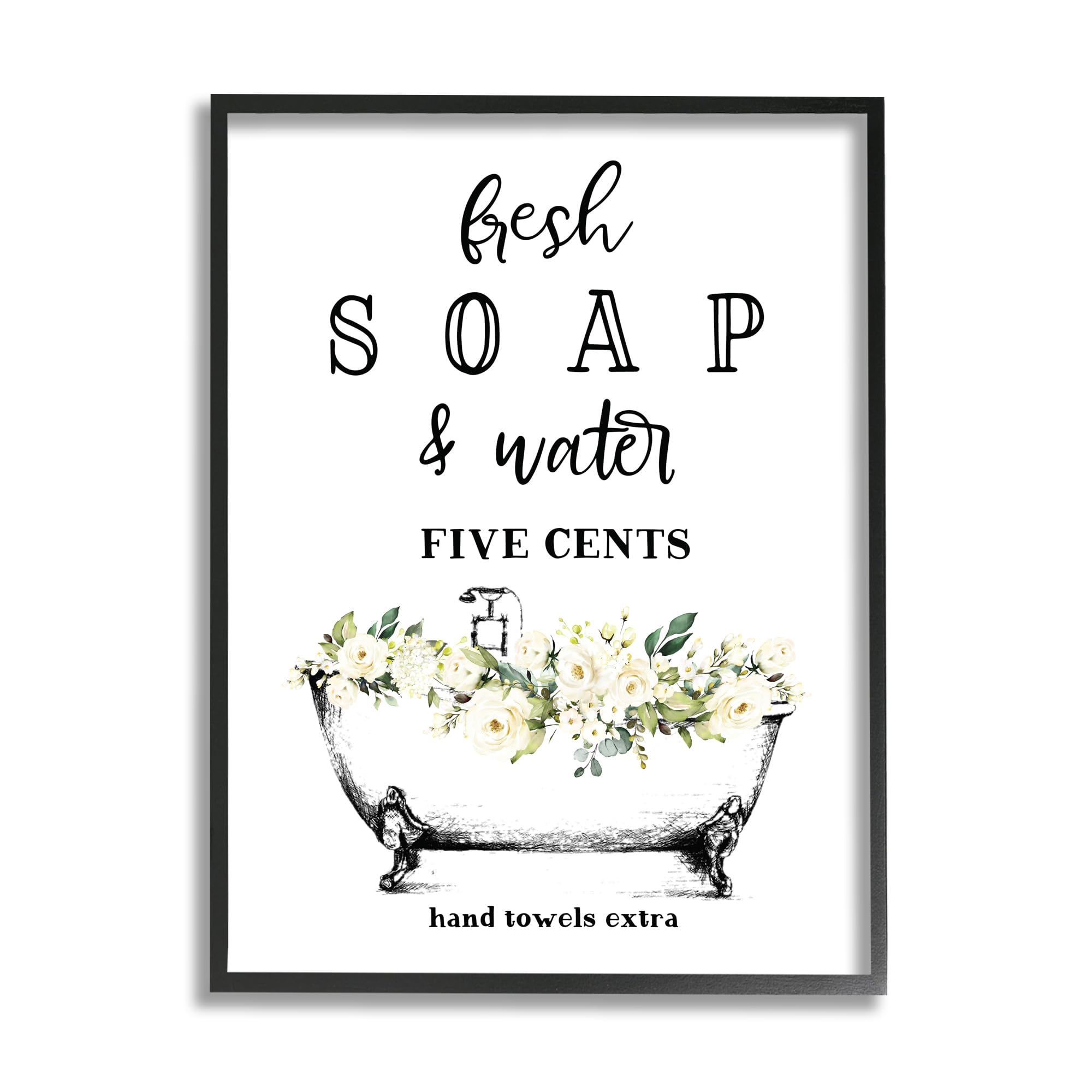 Stupell Industries Fresh Soap And Water Bath Tub Bathroom Design Framed Giclee Art Design By Artist Lettered and Lined