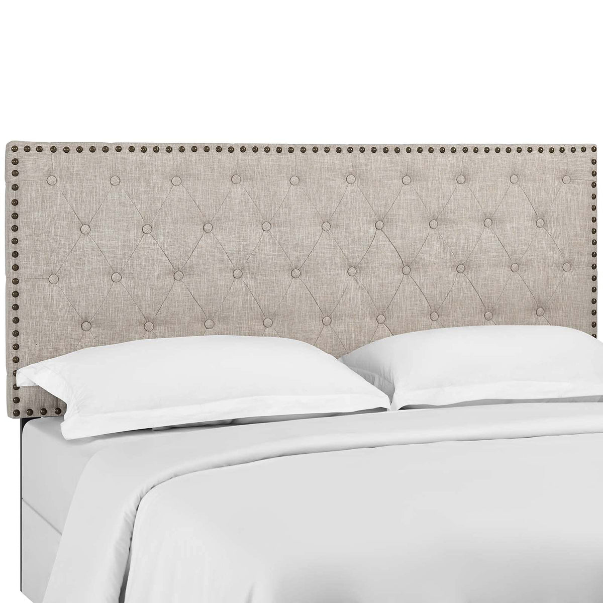 Modway Helena Tufted Button Linen Fabric Upholstered Twin Headboard In Beige