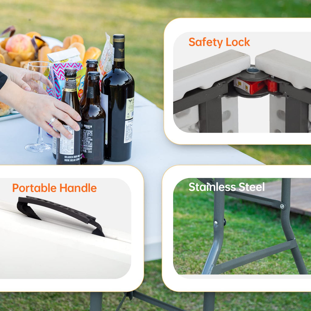 Outdoor Dining Table 8Ft Plastic Camping Table Portable Party Table With Carrying Handle For Parties Wedding Bbq Camping Dining Kitchen