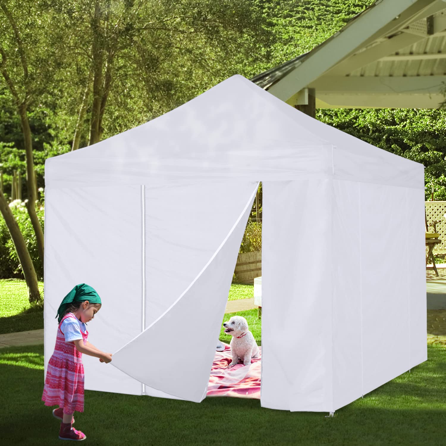 COOSHADE Door Wall for 8x8 Pop up Canopy Tent, 1 Pack Sidewall with Two Zippers(White)