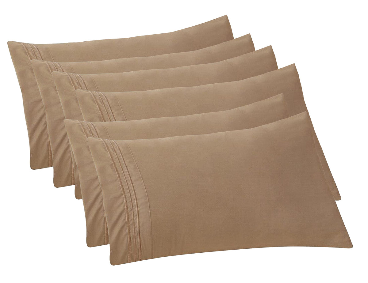 Elegant Comfort 6-Pack Solid Pillowcases 1500 Thread Count Egyptian Quality - Easy Care, Smooth Weave, Wrinkle And Stain Resistant, Easy Slip-On, 6-Piece Set, King Pillowcase, Taupe