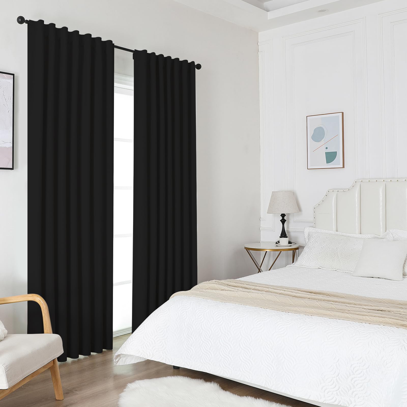 Joydeco Blackout Curtains For Bedroom 96 Inches Long,Back Tab/Rod Pocket 100% Blackout Living Room Drapes, Textured Thermal Insu