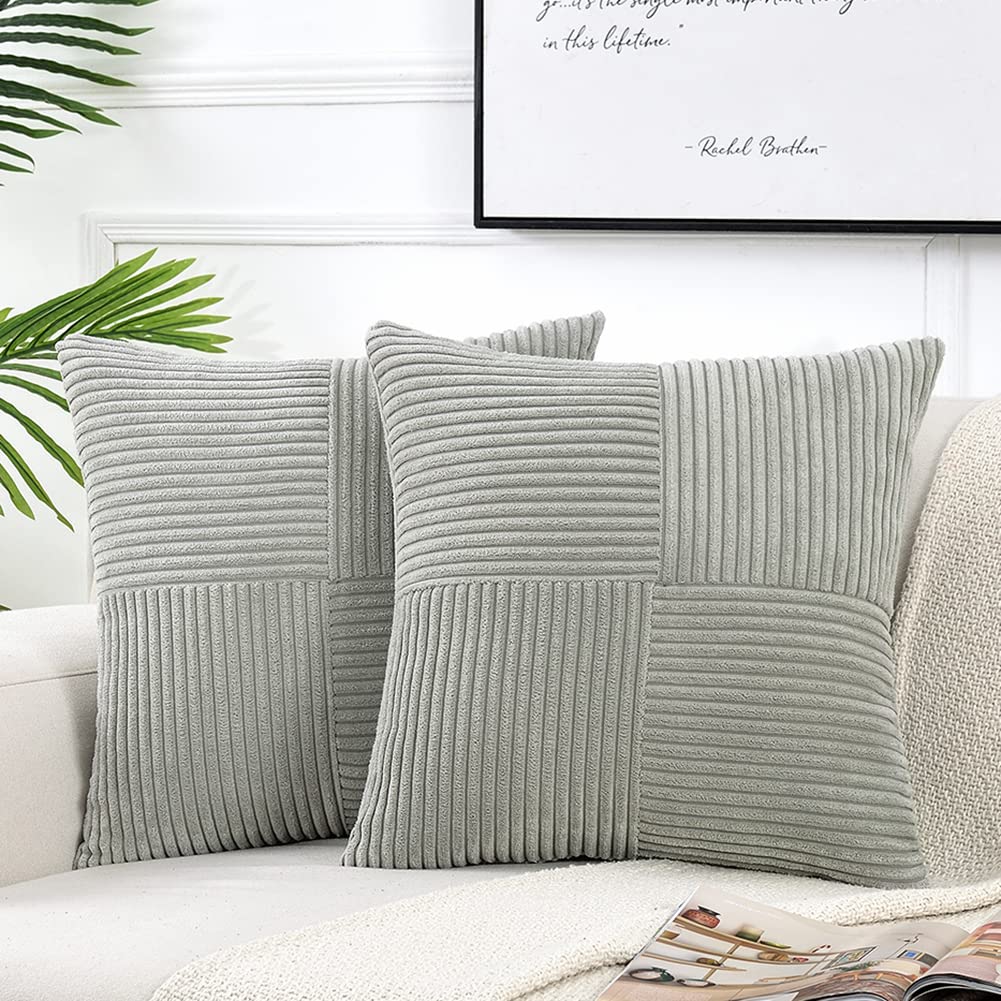 Fancy Homi 2 Packs Grey Decorative Throw Pillow Covers 18X18 Inch For Living Room Couch Bed Sofa, Rustic Farmhouse Boho Home Dec