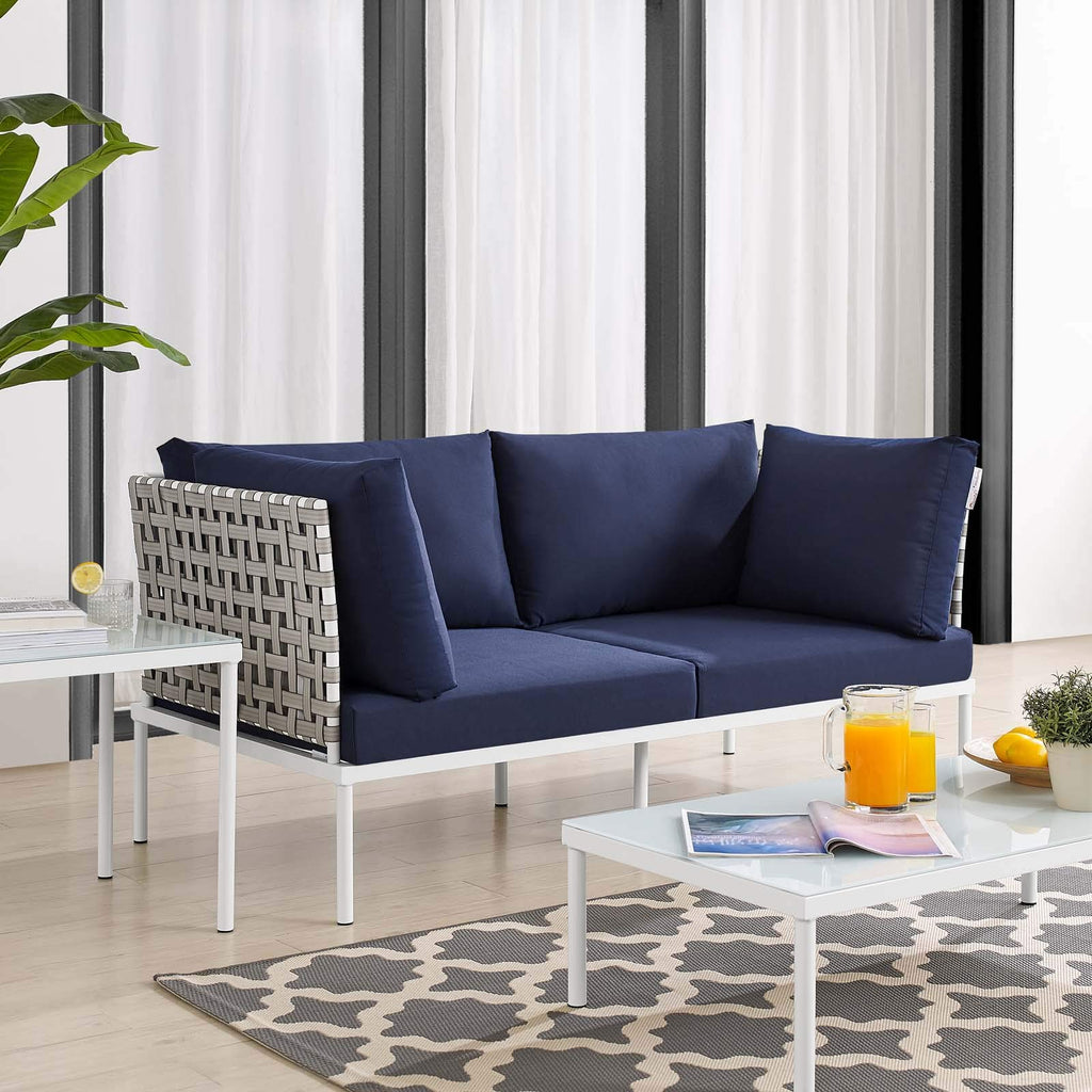 Modway Harmony Outdoor Patio Basket Weave Loveseat in Tan Navy