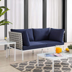 Modway Harmony Outdoor Patio Basket Weave Loveseat in Tan Navy