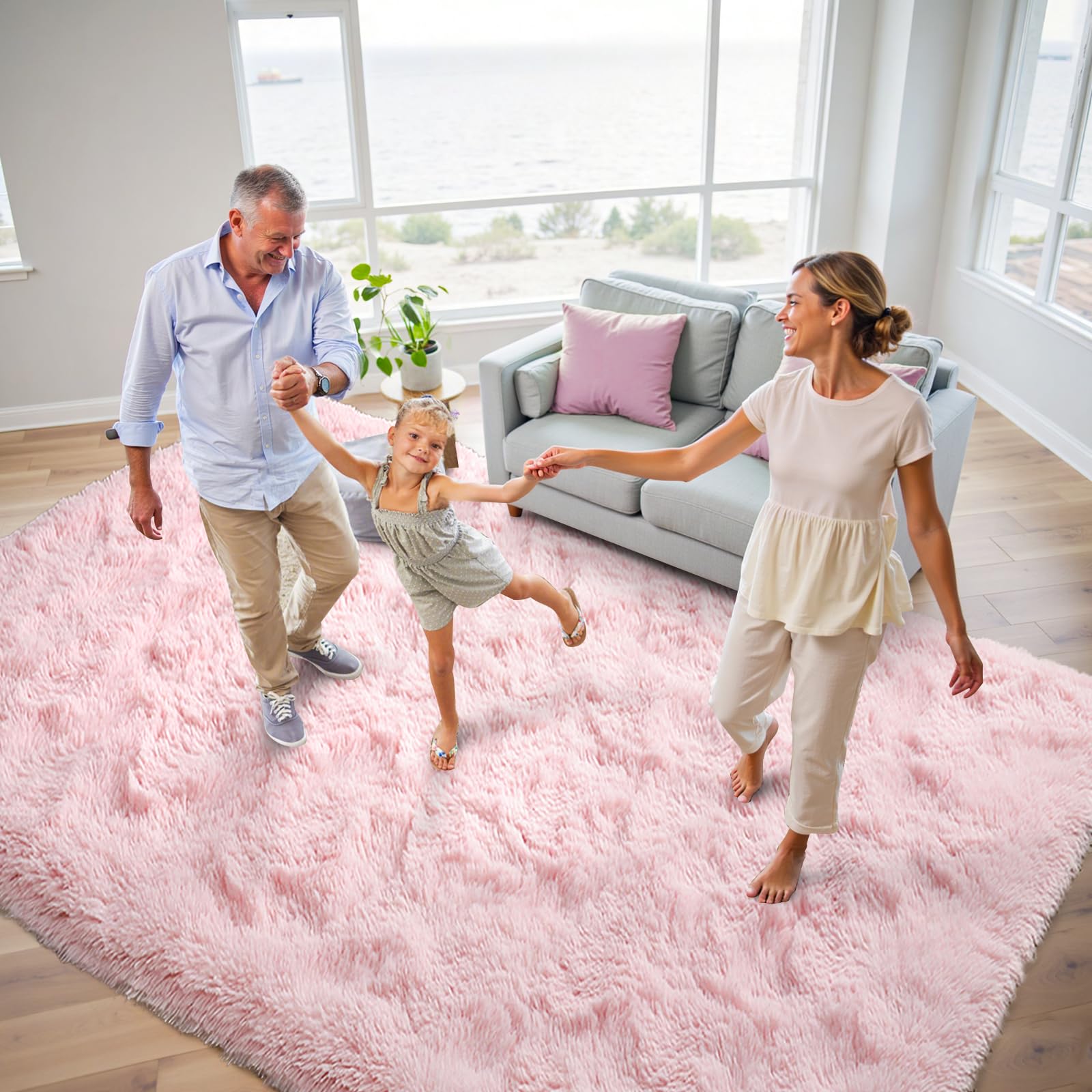 Pink Rugs for Living Room Fluffy 6x9 ft Bedroom Rug Non-Slip Area Rugs Shag Carpet for Nursery Kids PlayRoom Dorm Office Indoor 