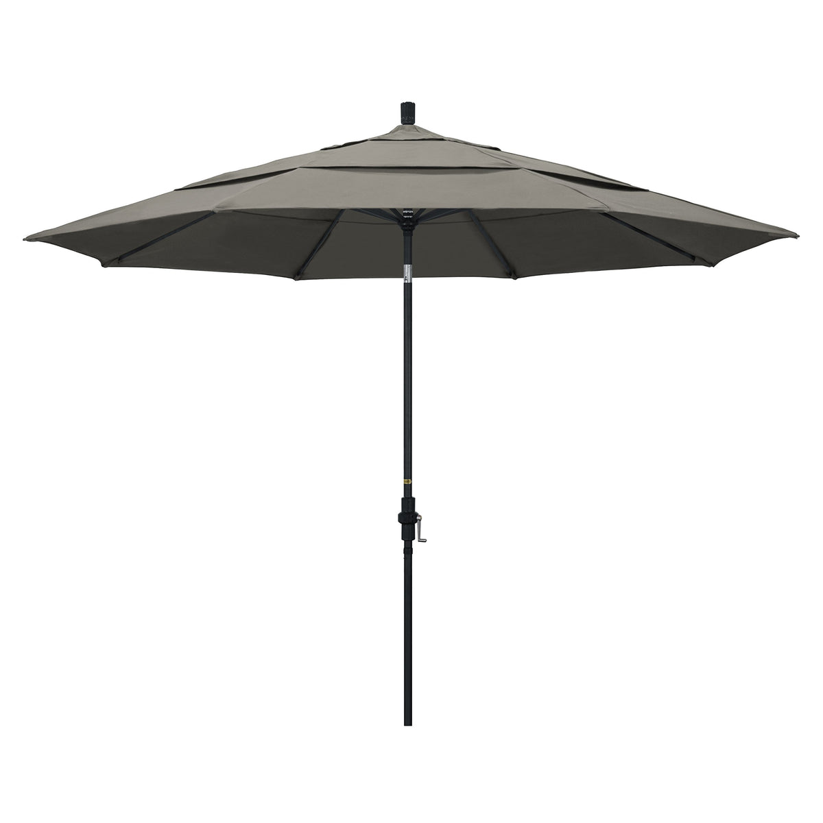 California Umbrella 11 Round Aluminum Market Umbrella, Crank Lift, Collar Tilt, Black Pole, Pacifica Taupe