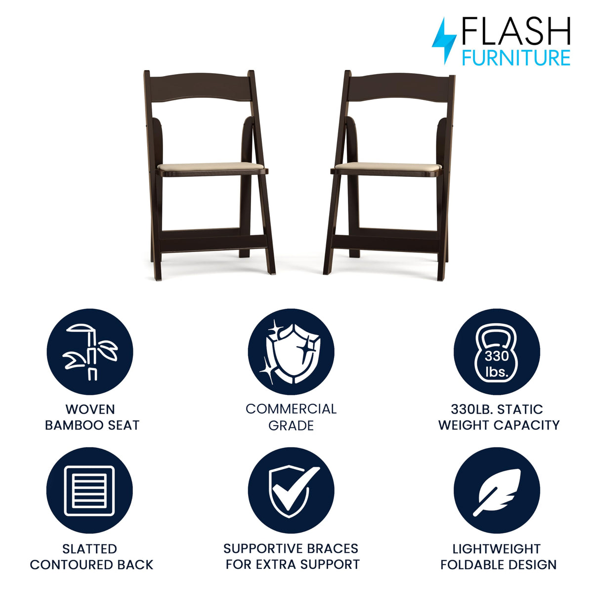 Flash Furniture 2 Pack Hercules Series Fruitwood Wood Folding Chair With Vinyl Padded Seat