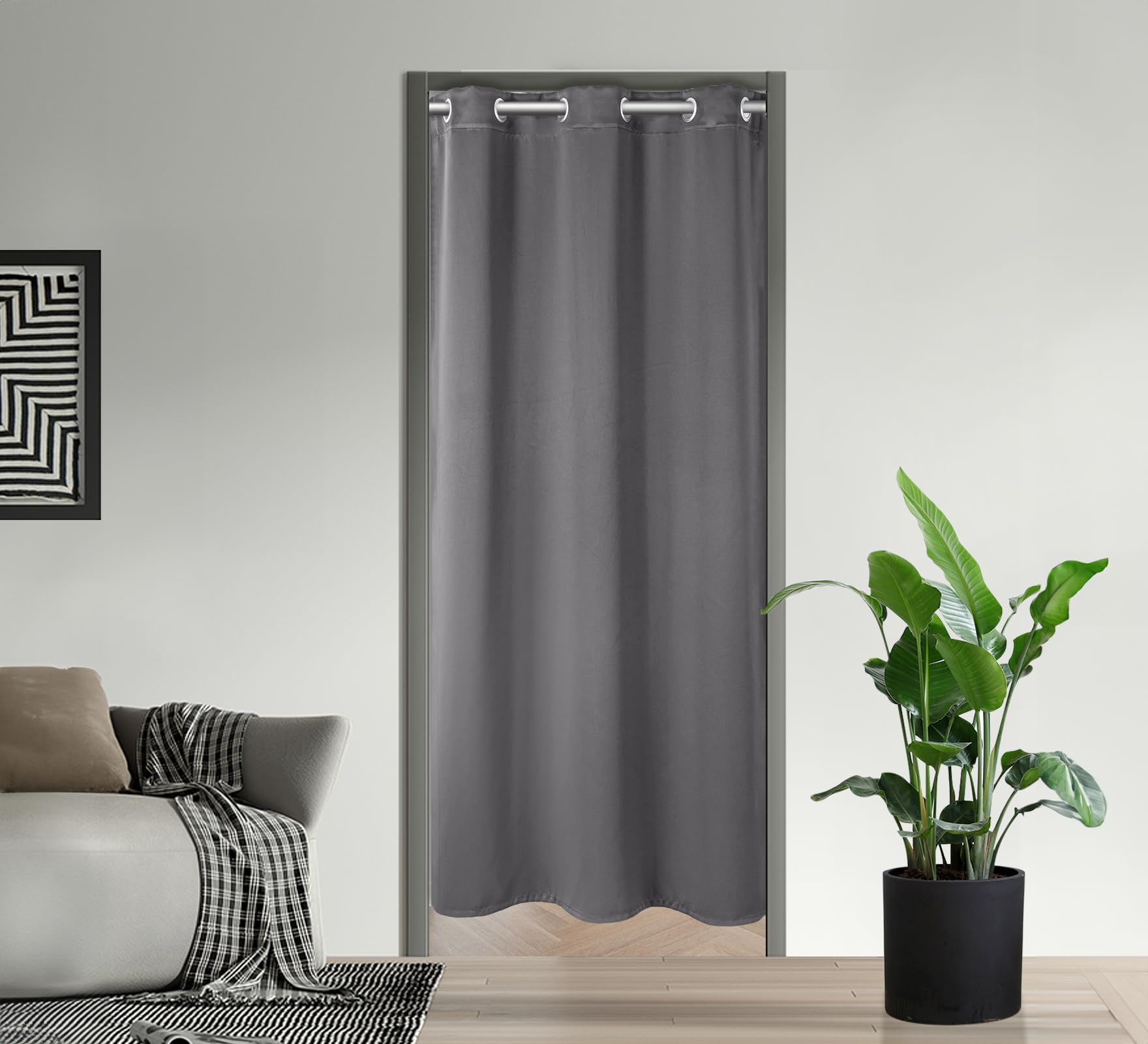 Pi Blackout Door Curtain 80 Inch Thermal Insulated Room Darkening Pricacy Doorway Curtain Window Treatment,Room Divider Curtain Closet Curtain For Front/Sliding Door/Closet/Patio(Dark Grey, W34Xl80)