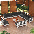 vidaXL Solid Pinewood Patio Lounge Set 14 Piece with Cushions Garden Outdoor Lawn Yard Terrace Balcony Wooden Seat Seating Furniture White