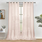 Melodieux Light Pink Semi Sheer Curtains 96 Inches Long For Living Room, Bedroom Faux Linen Light Filtering Grommet Privacy Shee