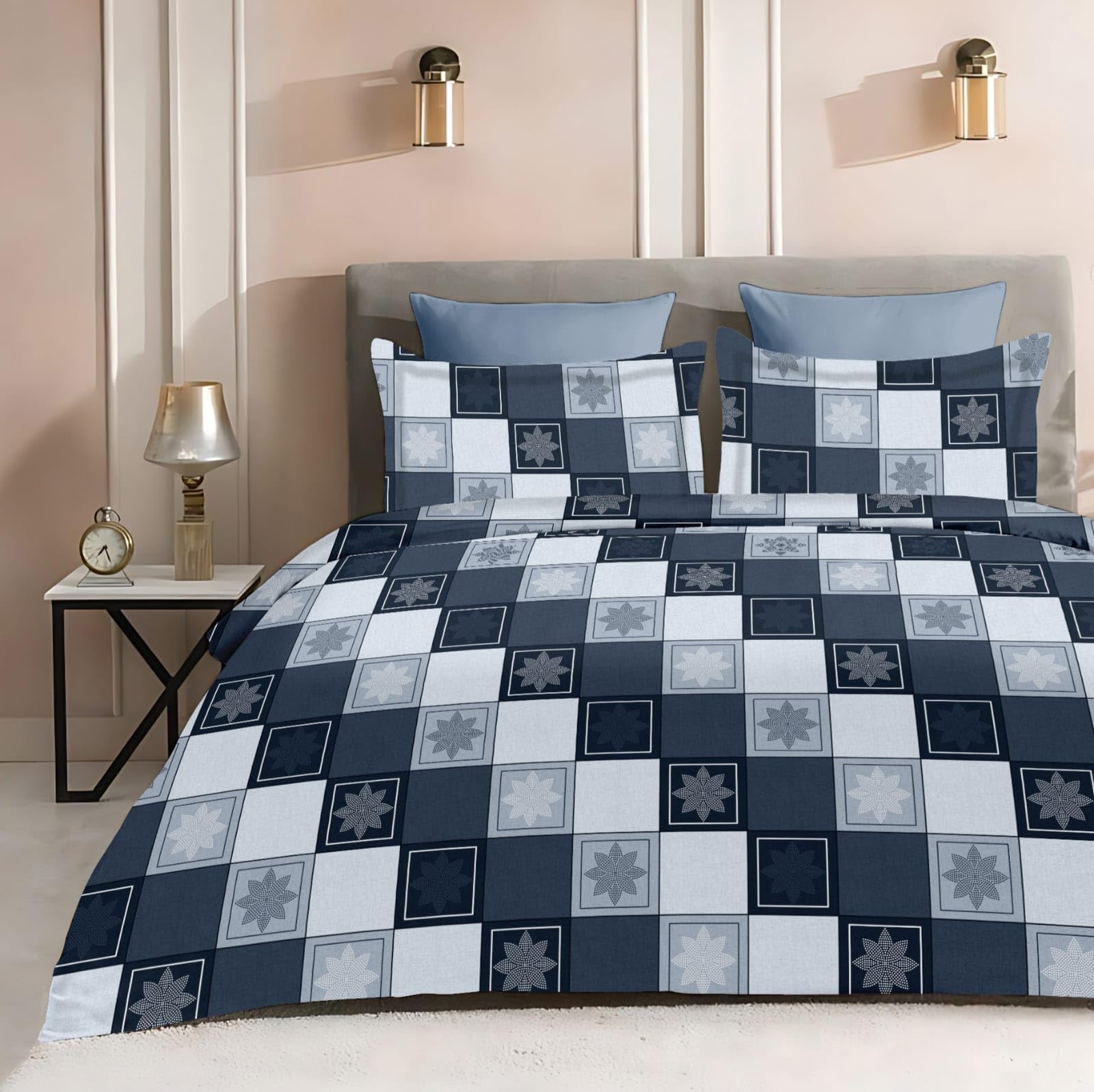 Laying Style 100% Glace Cotton Ac Comforter Set King Size Double Bed With 1 Flat Bedsheet90X100 Inch And 2 Pillow Covers (Pack 