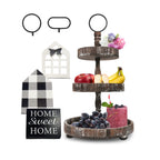 AONEHOME Adjustable 3 Tiered Tray Stand with Farmhouse Decor, Brown Tiered Tray Decorative Trays - 3 Tier Cupcake Stand - 3 Tier