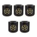 Mega Candles - 5 pcs Ceramic Gold Pentacle Chime Ritual Spell Candle Holder - Black