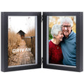 ORIVAN Double 5x7 Picture Frame Hinged Frame Vertical MDF Wood Photo Frames with Glass Front (Black)