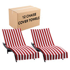 Arkwright California Chaise Lounge Cover - Case Of 12 - Striped Soft Cotton Cabana Towel With Pocket Holder For Beach Pool Outdoor Chair, 30 X 85 In., Red