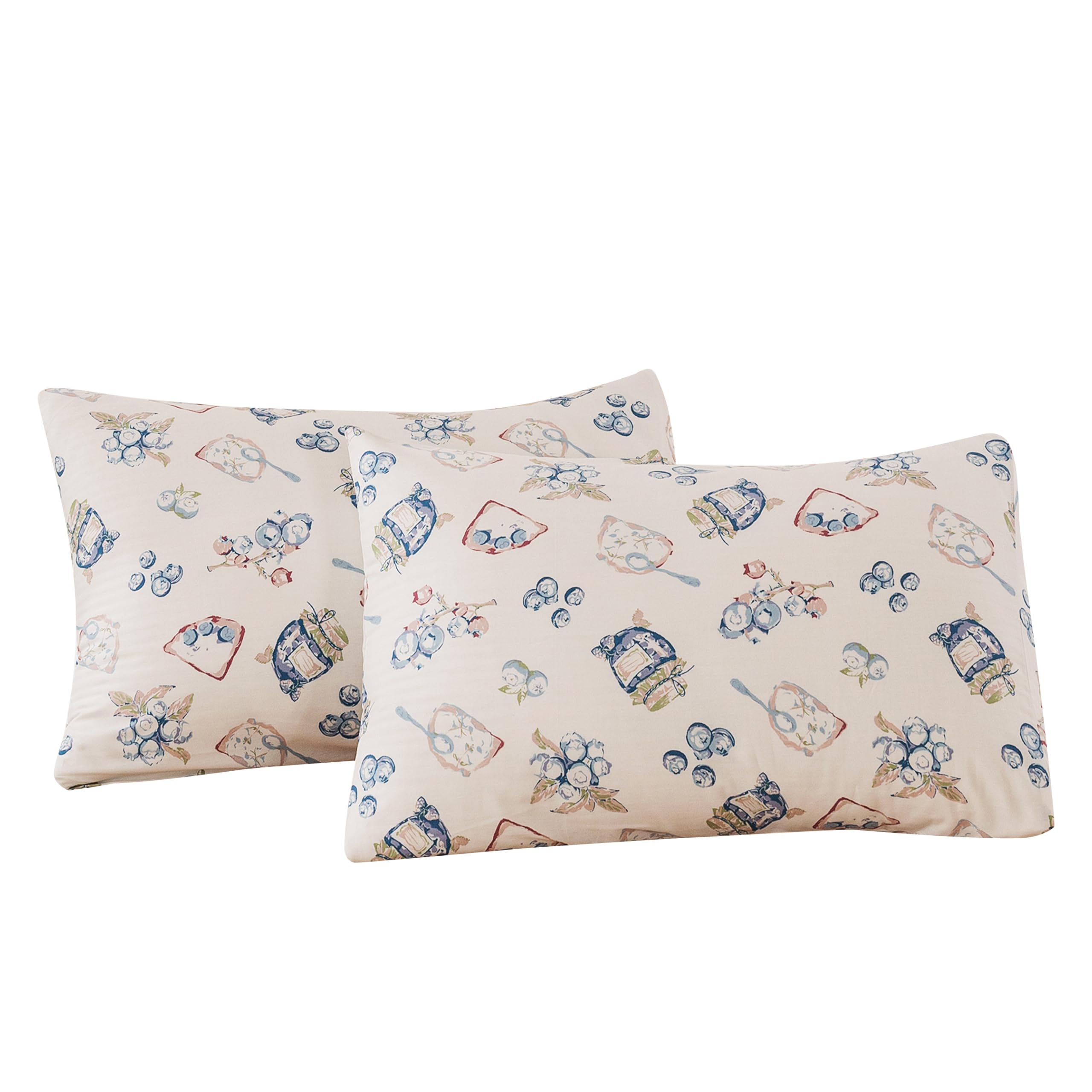 Ecocott 2 Pack Pillowcase King Size, Blueberry Pattern Pillow Cases Set, 100% Cotton Pillow Covers With Envelope Closure (King,