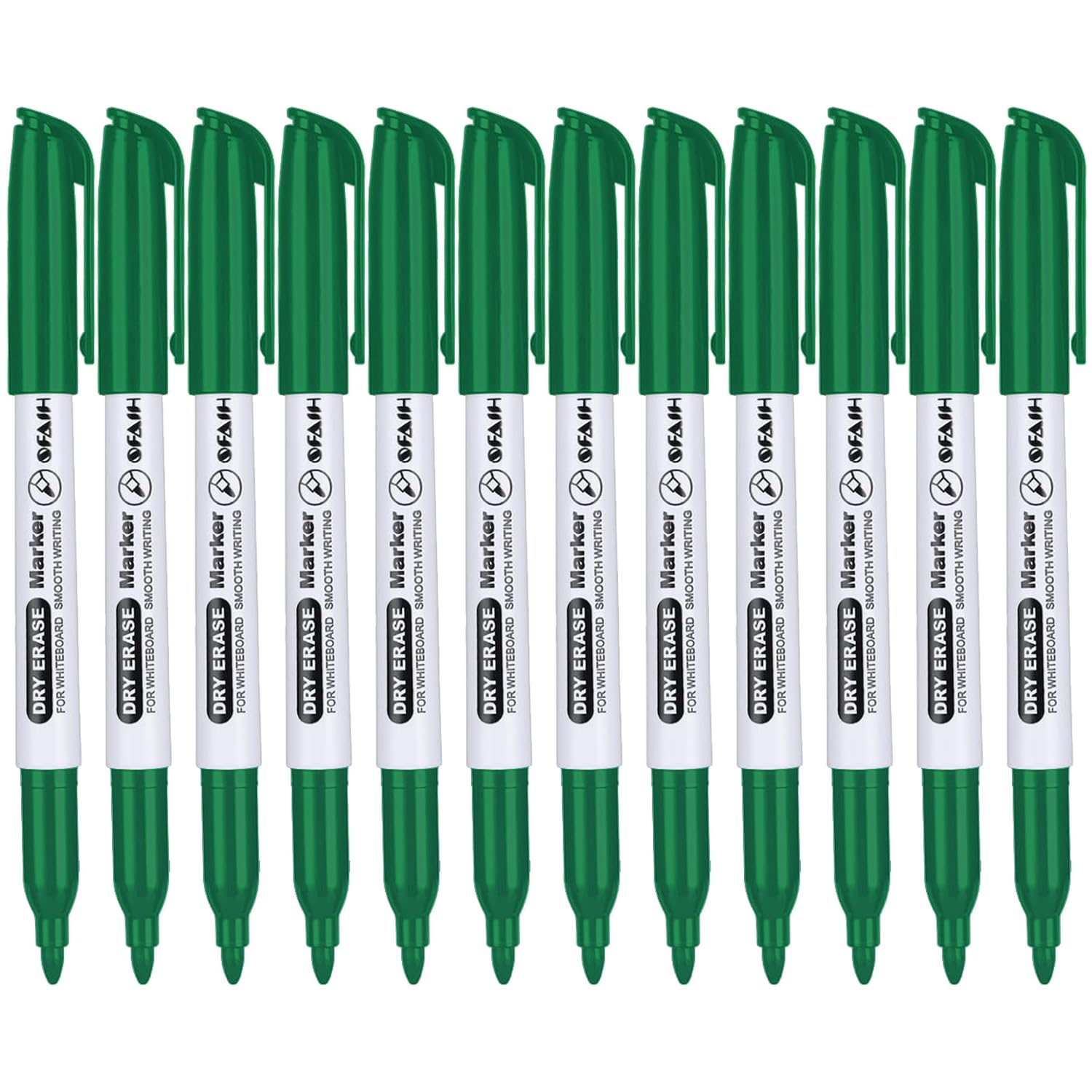 Sfaih Fine Tip Dry Erase Markers - 12 Pack Green Whiteboard Erasable Markers Bulk For Kids Adults, Ideal For Classroom School Of