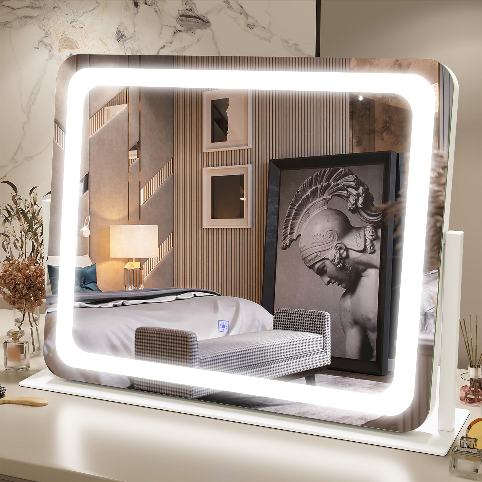FENNIO Vanity Mirror with Lights 22  x19   Makeup Mirror with Lights,Vanity Mirror Touch Screen with 3-Color Lighting,Dimmab