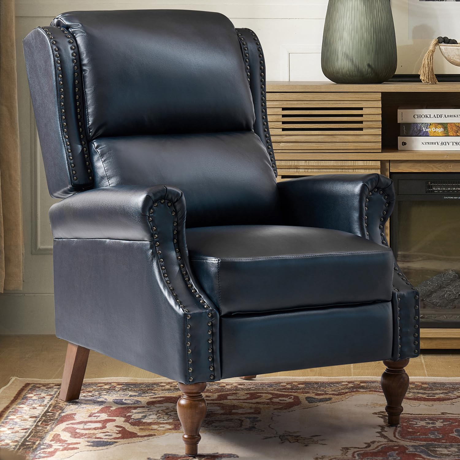 The support you need Pushback Recliner Chair, Mid Century Modern Upholstered Faux Leather Recliner, Single Sofa Accent Chair wit