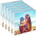 HELPLEX Acrylic Frame, 5 Pack 4x4 Acrylic Picture Frames, 20mm Thicker Frameless Clear Frame Double Sided Magnetic Frame, Free S